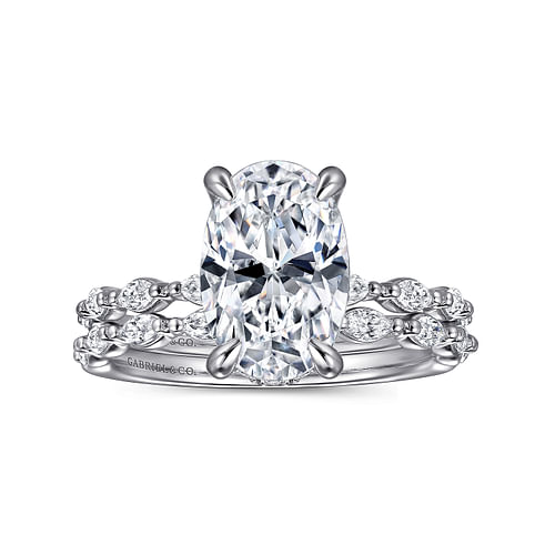14K White Gold Oval Hidden Halo Diamond Engagement Ring