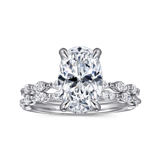 14K White Gold Oval Hidden Halo Diamond Engagement Ring angle 4