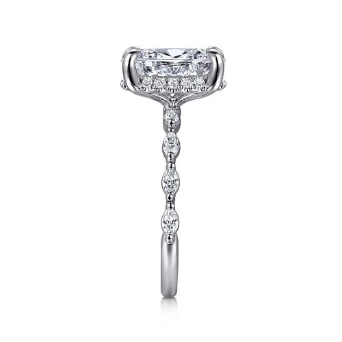 14K White Gold Oval Hidden Halo Diamond Engagement Ring