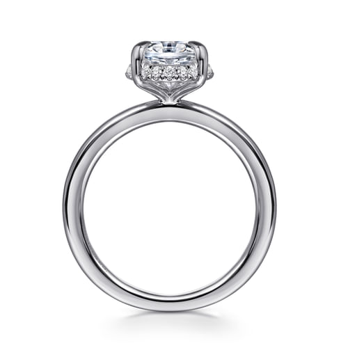 14K White Gold Oval Hidden Halo Diamond Engagement Ring