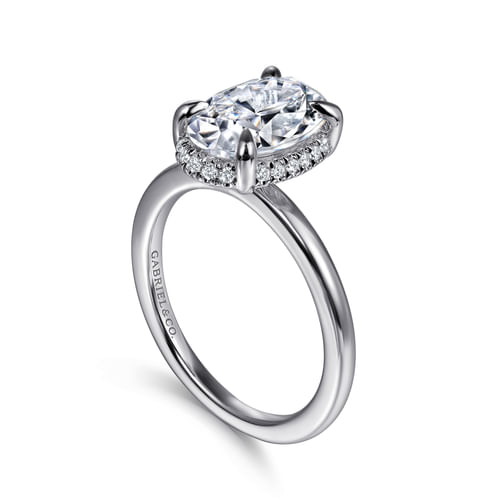 14K White Gold Oval Hidden Halo Diamond Engagement Ring