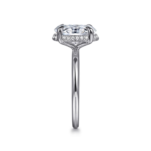 14K White Gold Oval Hidden Halo Diamond Engagement Ring