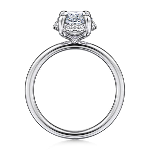 14K White Gold Oval Hidden Halo Diamond Engagement Ring