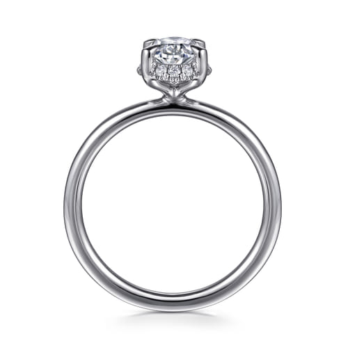 14K White Gold Oval Hidden Halo Diamond Engagement Ring