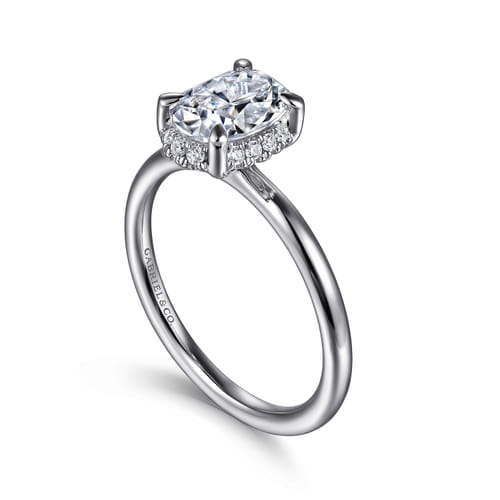 14K White Gold Oval Hidden Halo Diamond Engagement Ring