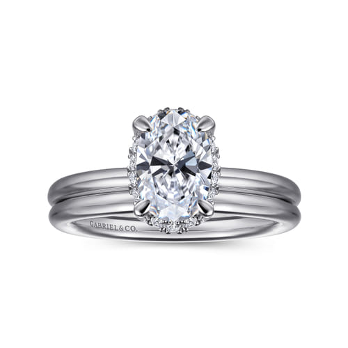 14K White Gold Oval Hidden Halo Diamond Engagement Ring
