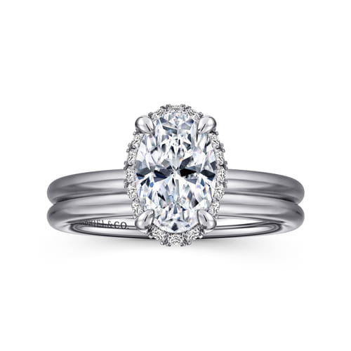 14K White Gold Oval Hidden Halo Diamond Engagement Ring 14K White Gold Oval Hidden Halo Diamond Engagement Ring