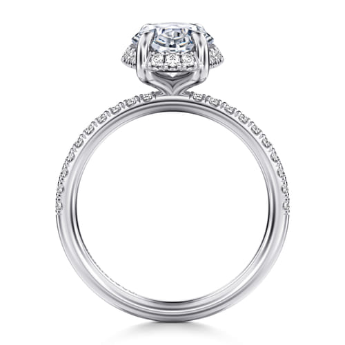 14K White Gold Oval Hidden Halo Diamond Engagement Ring