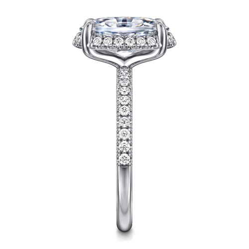 14K White Gold Oval Hidden Halo Diamond Engagement Ring