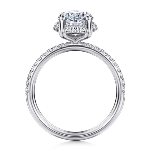 14K White Gold Oval Hidden Halo Diamond Engagement Ring