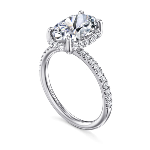 14K White Gold Oval Hidden Halo Diamond Engagement Ring