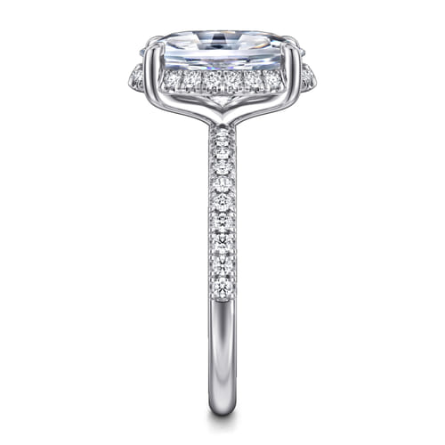 14K White Gold Oval Hidden Halo Diamond Engagement Ring