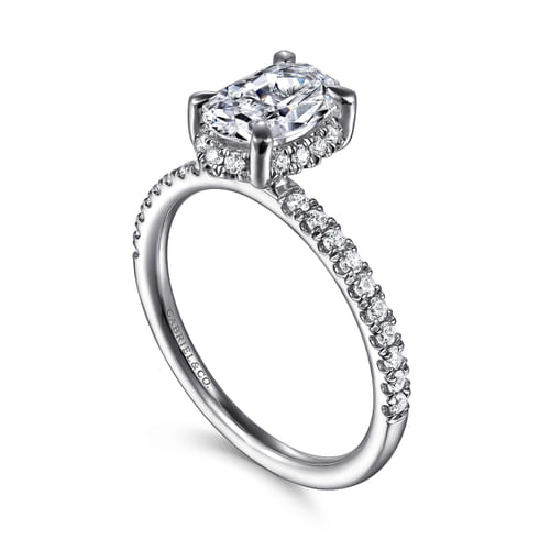 14K White Gold Oval Hidden Halo Diamond Engagement Ring