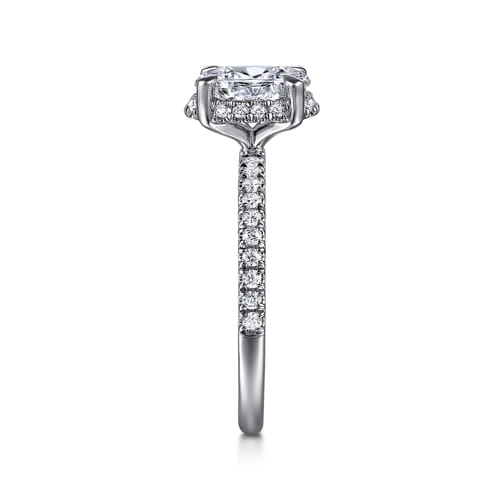 14K White Gold Oval Hidden Halo Diamond Engagement Ring