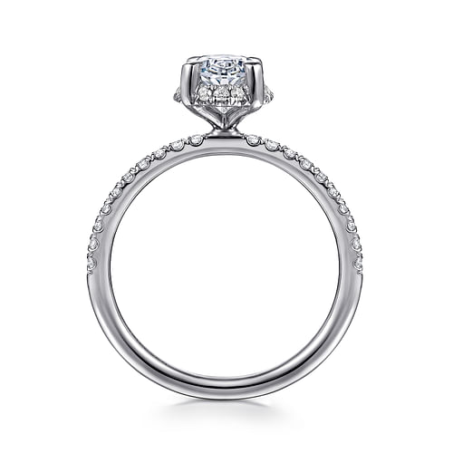 14K White Gold Oval Hidden Halo Diamond Engagement Ring