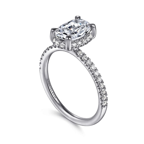 14K White Gold Oval Hidden Halo Diamond Engagement Ring