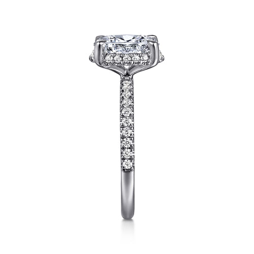 14K White Gold Oval Hidden Halo Diamond Engagement Ring