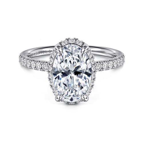 14K White Gold Oval Hidden Halo Diamond Engagement Ring