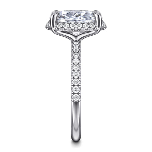 14K White Gold Oval Hidden Halo Diamond Engagement Ring