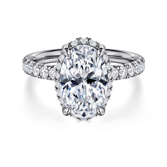 Gabriel - 14K White Gold Oval Hidden Halo Diamond Engagement Ring