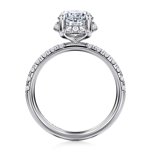14K White Gold Oval Hidden Halo Diamond Engagement Ring