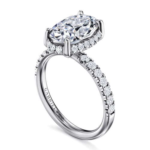 14K White Gold Oval Hidden Halo Diamond Engagement Ring
