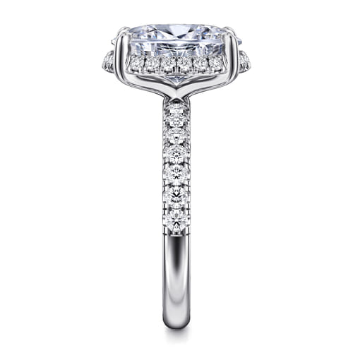 14K White Gold Oval Hidden Halo Diamond Engagement Ring