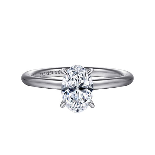 14K White Gold Oval Hidden Halo Diamond Engagement Ring
