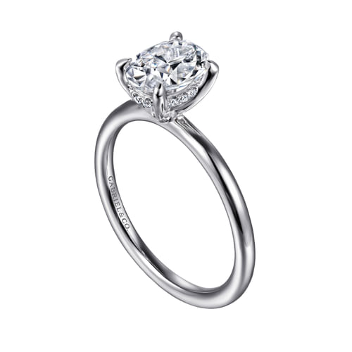 14K White Gold Oval Hidden Halo Diamond Engagement Ring