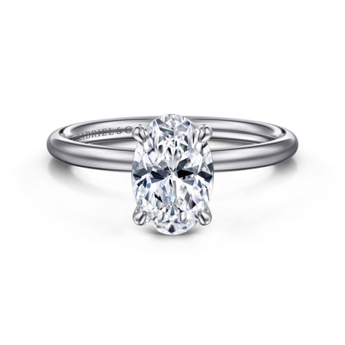 14K White Gold Oval Hidden Halo Diamond Engagement Ring