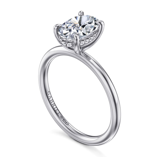 14K White Gold Oval Hidden Halo Diamond Engagement Ring