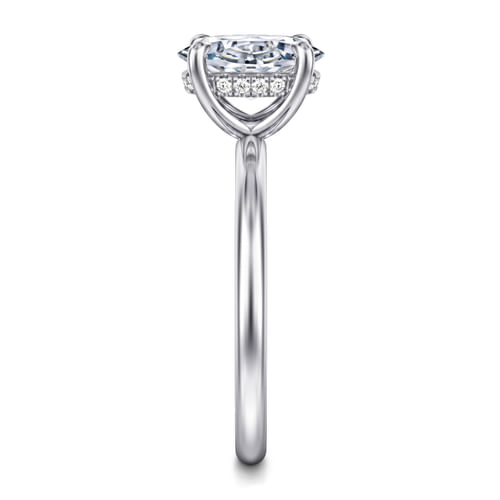 14K White Gold Oval Hidden Halo Diamond Engagement Ring