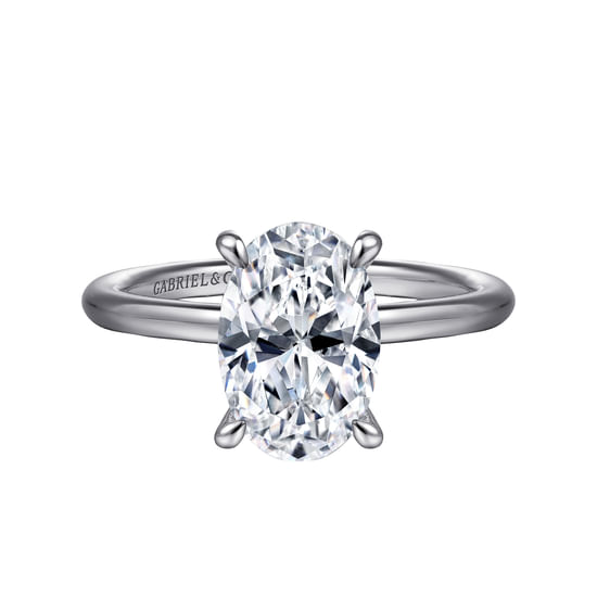 Gabriel - 14K White Gold Oval Hidden Halo Diamond Engagement Ring