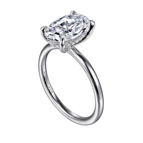 14K White Gold Oval Hidden Halo Diamond Engagement Ring