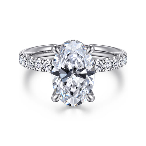 14K White Gold Oval Hidden Halo Diamond Engagement Ring