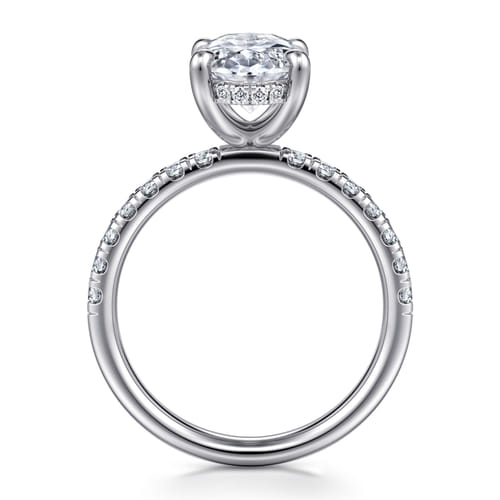 14K White Gold Oval Hidden Halo Diamond Engagement Ring