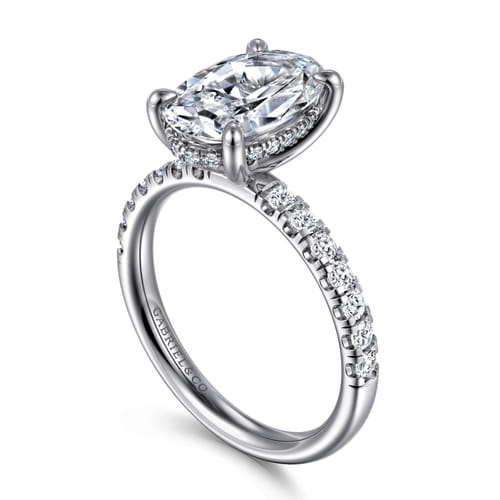 14K White Gold Oval Hidden Halo Diamond Engagement Ring