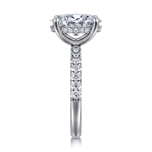 14K White Gold Oval Hidden Halo Diamond Engagement Ring