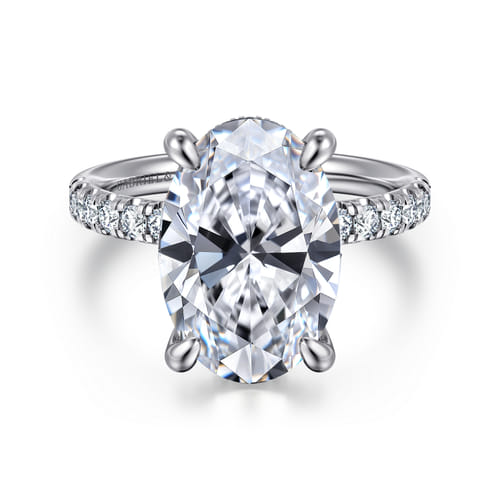 14K White Gold Oval Hidden Halo Diamond Engagement Ring