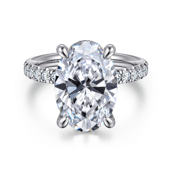 Gabriel - 14K White Gold Oval Hidden Halo Diamond Engagement Ring