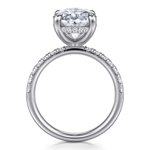 14K White Gold Oval Hidden Halo Diamond Engagement Ring