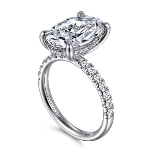 14K White Gold Oval Hidden Halo Diamond Engagement Ring