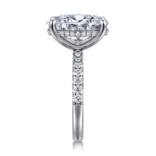 14K White Gold Oval Hidden Halo Diamond Engagement Ring