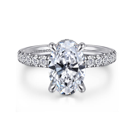 Gabriel - 14K White Gold Oval Hidden Halo Diamond Engagement Ring
