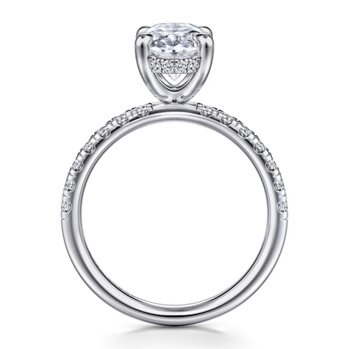 14K White Gold Oval Hidden Halo Diamond Engagement Ring