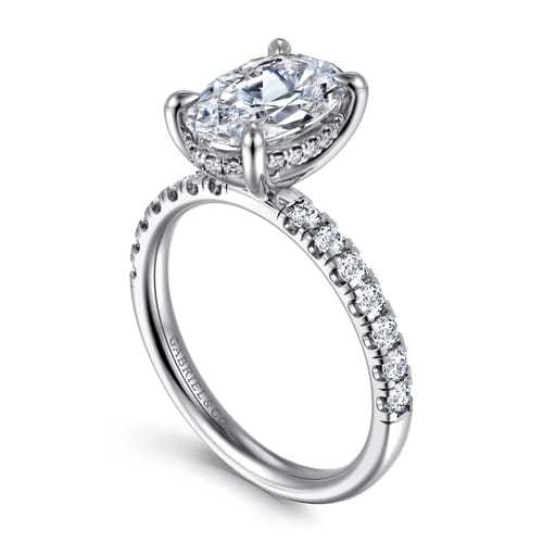 14K White Gold Oval Hidden Halo Diamond Engagement Ring