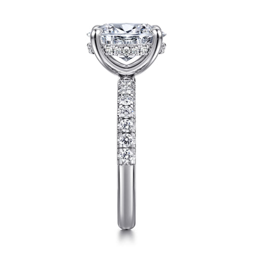 14K White Gold Oval Hidden Halo Diamond Engagement Ring