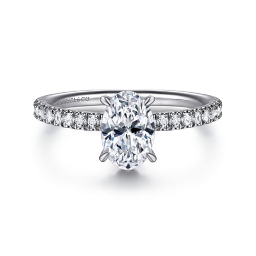 14K White Gold Oval Hidden Halo Diamond and Engagement Ring