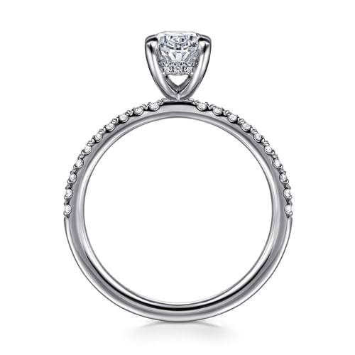 14K White Gold Oval Hidden Halo Diamond and Engagement Ring