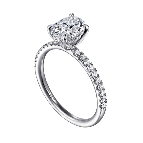 14K White Gold Oval Hidden Halo Diamond and Engagement Ring